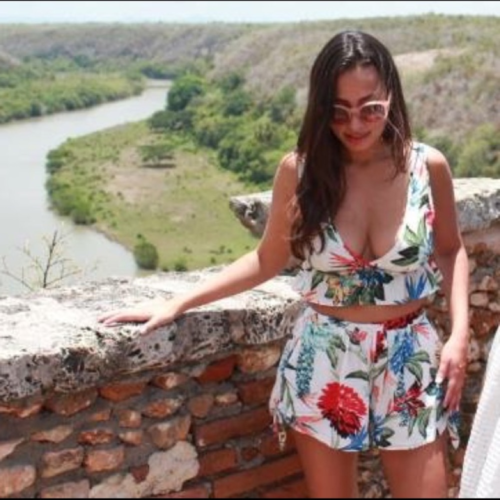 Two piece floral short and Ruffle top set